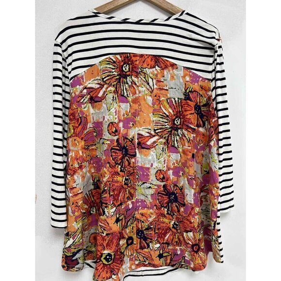 Soft Surroundings Women Striped Front Floral linen blend beachy Back Top Size XL - Picture 5 of 9